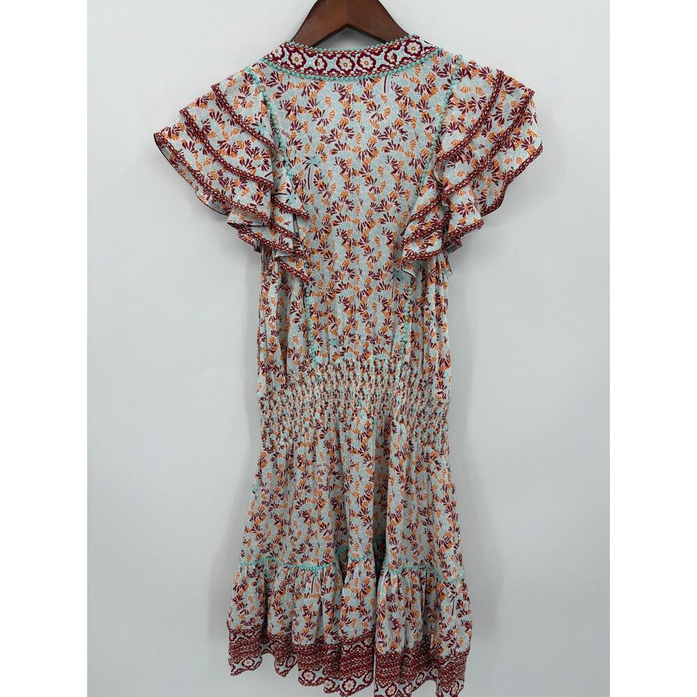 Poupette St Barth Camila Mini Dress Floral Boho Ruffle Smocked Size Medium - Picture 5 of 10
